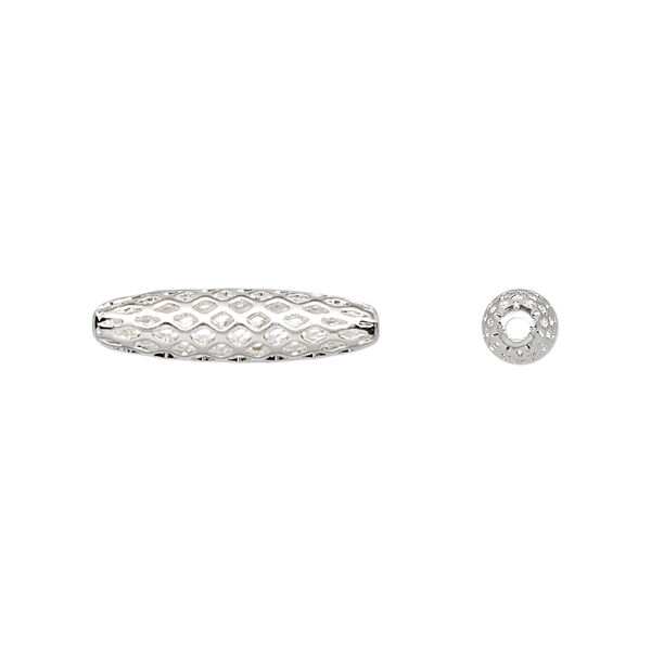 Bead, silver-plated brass, 19x5mm weave oval with cutouts. Sold per pkg of 100. image number 0