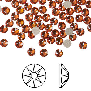 Flat back 1pkg144 dark orange (HICT) foil back, Crystal Passions® 3.8-4mm rose round SS16 2088