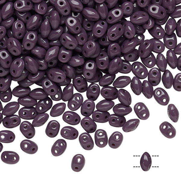 Bead, Preciosa Twin™, Pressed Twin, Czech pressed glass, purple, 5x2.5mm oval with 2 holes. Sold per 50-gram pkg. image number 0