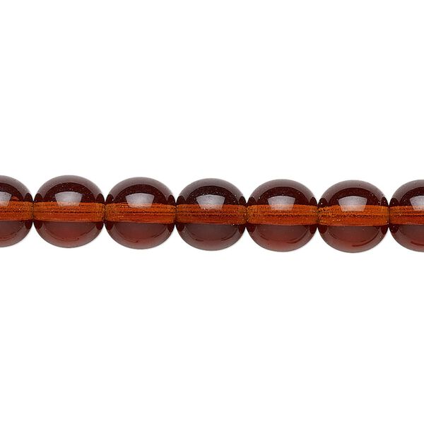 Bead, Preciosa, Czech glass druk, transparent dark topaz, 8mm round. Sold per 15-1/2" to 16" strand. image number 0
