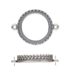 Link, JBB Findings, antique silver-plated brass, 22mm round with open back and decorative trim, 20mm round bezel setting. Sold per pkg of 2.