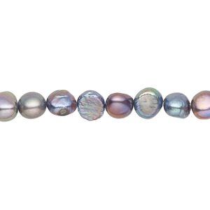Pearl, cultured freshwater (dyed), silver peacock, 5-6mm flat-sided potato with 0.4-0.6mm hole, C- grade, Mohs hardness 2-1/2 to 4. Sold per 15-inch strand.