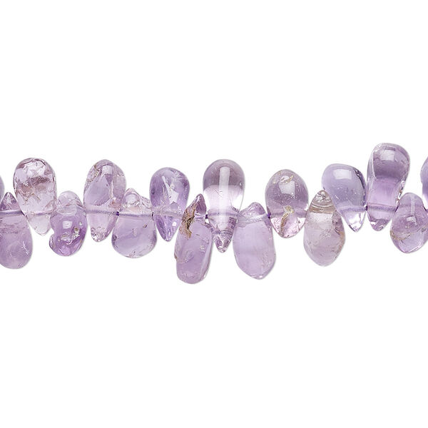 Bead, amethyst (natural), light to medium, 7x4mm-10x5mm hand-cut top-drilled teardrop, B- grade, Mohs hardness 7. Sold per 13-inch strand. image number 0