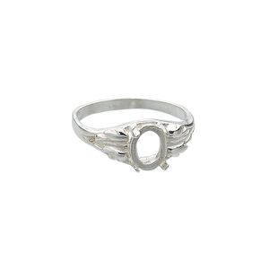 Ring, Sure-Set™, sterling silver, two-leaf band with 8x6mm 4-prong oval setting, size 6. Sold individually.