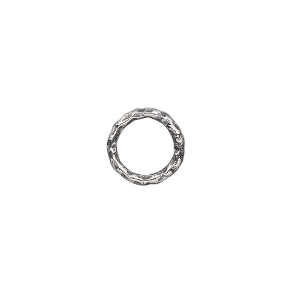 Jump ring, antiqued sterling silver, 10mm hammered round, 7.2mm inside diameter, 15 gauge. Sold per pkg of 2. image number 0