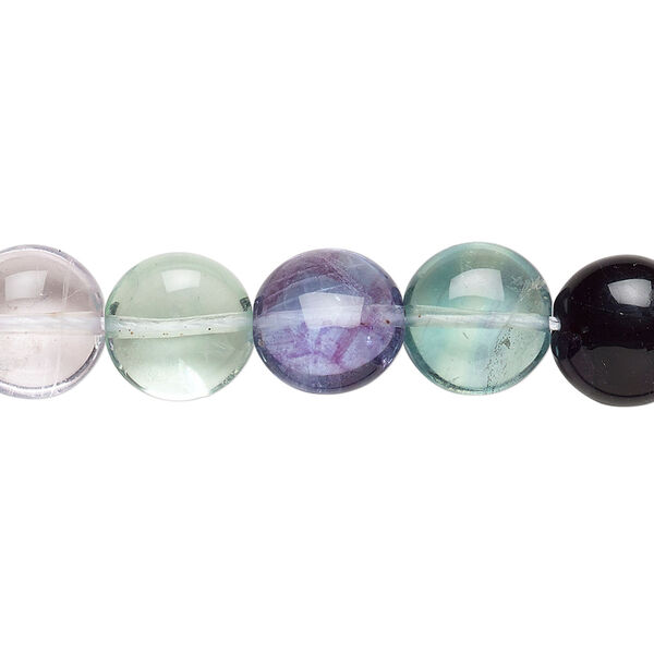 Rainbow fluorite 1pkg1, puffed flat round bead natural 15.5-16 inch 10mm image number 0