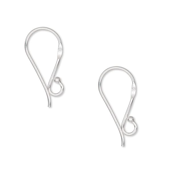 Ear wire fishhook 1pkg2 Hill Tribes sterling silver, 18mm / ball end / flat accent / open loop, 20 gauge 1 pair image number 0