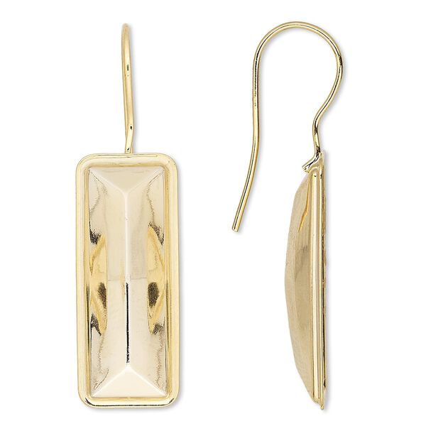 Ear wire, Almost Instant Jewelry®, gold-plated brass, 40x13mm fishhook with 24x8mm rectangle setting, 20 gauge. Sold per pkg of 2 pairs. image number 0