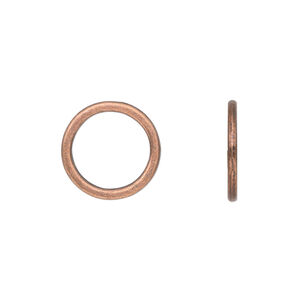 Component, antique copper-plated "pewter" (zinc-based alloy), 15mm round donut. Sold per pkg of 50.