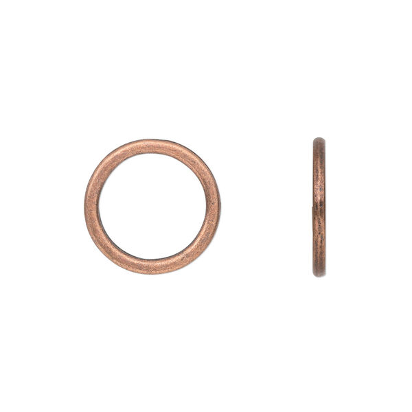 Component, antique copper-plated "pewter" (zinc-based alloy), 15mm round donut. Sold per pkg of 50. image number 0