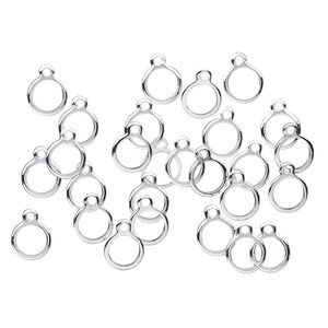 Drop, silver-plated brass, 7mm open round. Sold per pkg of 100.