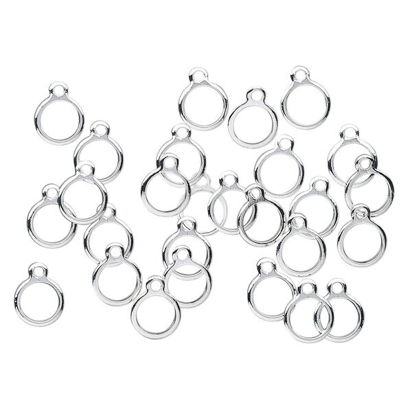 Drop, silver-plated brass, 7mm open round. Sold per pkg of 100. image number 0