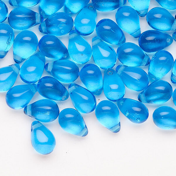 Bead glass 72pk 9x5mm-9x6mm top-drilled teardrop, translucent sapphire blue image number 0