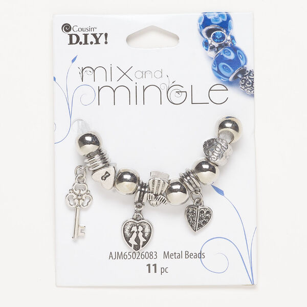 Bead and charm assortment 1pkg11, antique silver-finished "pewter" (zinc alloy), mixed sizes and shapes. image number 0