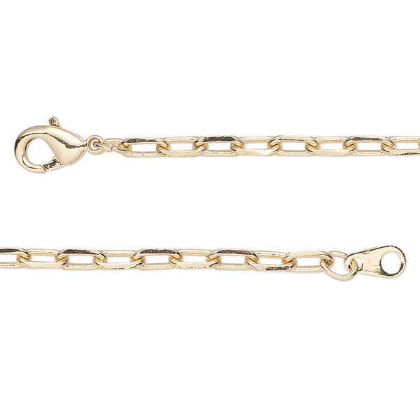 Chain, gold-finished brass, 3mm paperclip, 18 inches with lobster claw clasp. Sold individually. image number 0