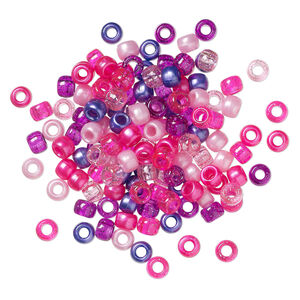 Pony bead mix 1pkg900, The Beadery&reg; plastic, mixed opacity, cotton candy colors, 9x6mm (750V234)