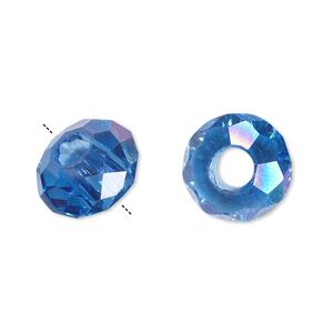 Bead 12pk 32 facets translucent medium blue AB, Celestial Crystal® Dione® 14x8mm rondelle