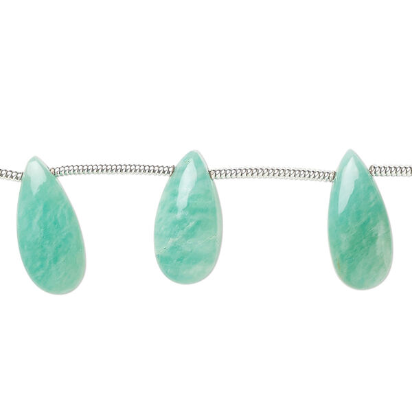 Bead, amazonite (natural), hand-cut 15x7mm side-drilled puffed teardrop, B grade, Mohs hardness 6 to 6-1/2. Sold per pkg of 12. image number 0