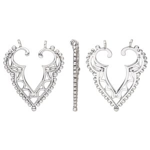 Connector, antiqued sterling silver, 25x22.5mm open beaded heart. Sold individually.