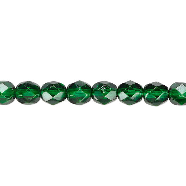 Bead, Czech fire-polished dipped décor glass, emerald green, 6mm faceted round. Sold per 15-1/2" to 16" strand, approximately 65 beads. image number 0