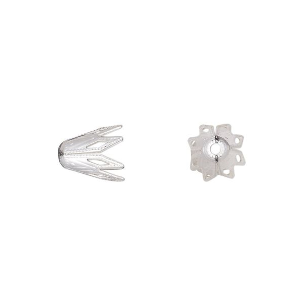 Bead cap, silver-finished brass, 9x8mm fancy star, fits 8-10mm bead. Sold per pkg of 50. image number 0