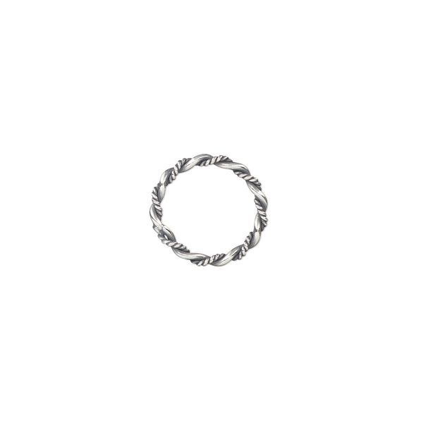 Jump ring, antiqued sterling silver, 12mm twisted and smooth soldered round, 9.6mm inside diameter, 1.5mm thick. Sold per pkg of 4. image number 0