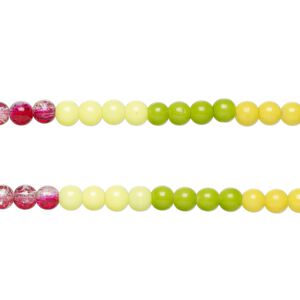 Bead, glass, opaque and translucent multicolored, 8-8.5mm round. Sold per pkg of (2) 7-inch strand, approximately 50 beads.