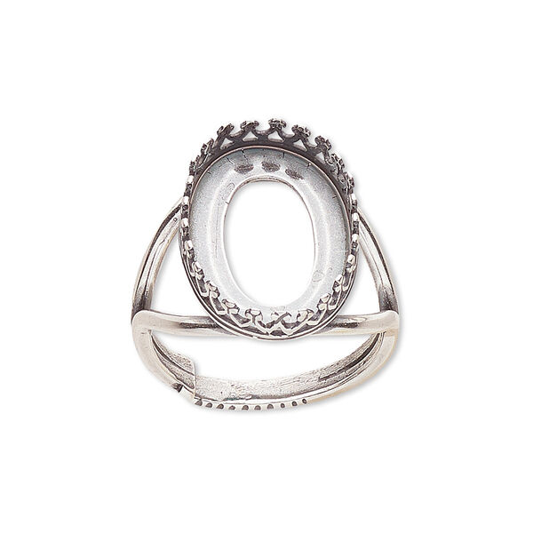 Ring, JBB Findings, antique silver-plated brass, 20x14.5mm oval with 18x13mm oval bezel setting, adjustable from size 6-8. Sold individually. image number 0