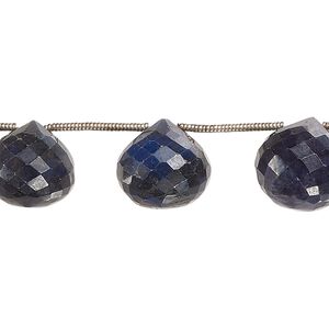Blue sapphire 1pkg10, hand-cut top-drilled faceted teardrop bead 11x10mm-15x14mm