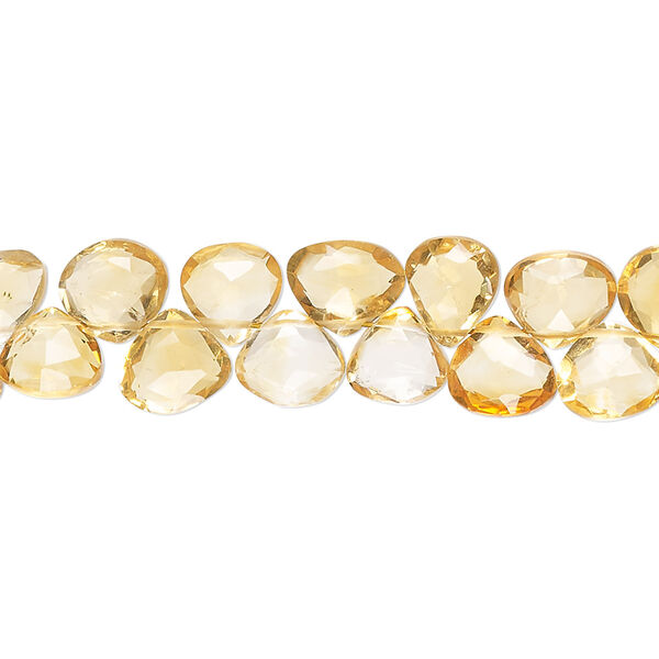 Bead, citrine (heated), light to medium, 6x5mm-7mm hand-cut top-drilled faceted puffed teardrop, B+ grade, Mohs hardness 7. Sold per 8-inch strand, approximately 55 beads. image number 0
