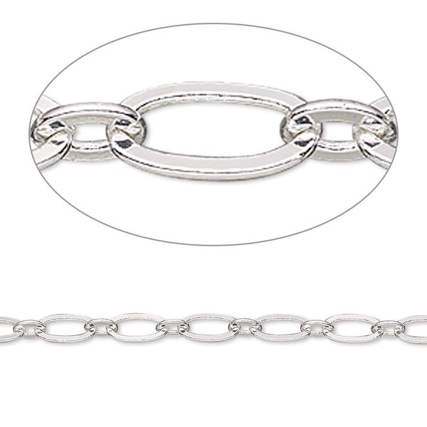 Chain, silver-plated brass, 3.5mm long and short oval. Sold per pkg of 5 feet. image number 0