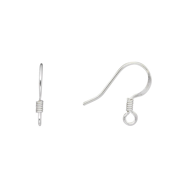 Ear wire, silver-finished stainless steel and brass, 15mm fishhook with 3mm coil and open loop, 21 gauge. Sold per pkg of 5 pairs. image number 0