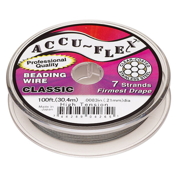 Beading wire, Accu-Flex®, nylon and stainless steel, clear, 7 strand, 0.0083-inch diameter, high tension. Sold per 100-foot spool. image number 0