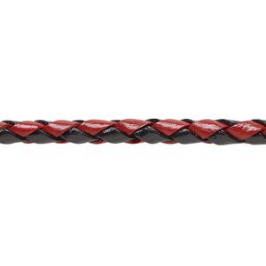 Bolo cord, leather, red and black, 3.5-4.5mm round. Sold per pkg of (4) 35-inch lengths.
