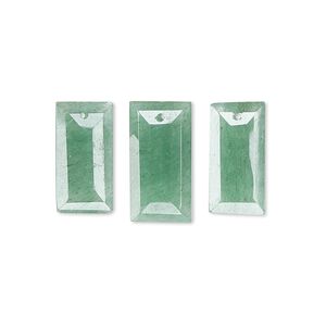 Green aventurine 1pkg3, hand-cut top-drilled faceted baguette drop natural 16x8mm-21x10mm / 14x7mm-19x10mm