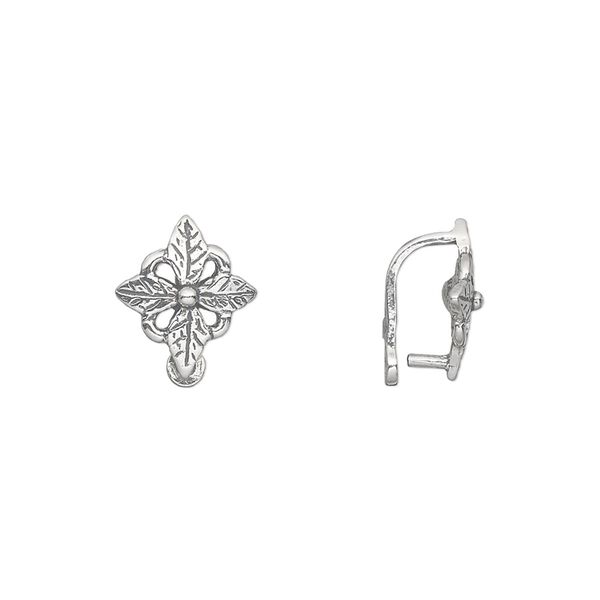Bail, JBB Findings, peg with eye, antiqued sterling silver, 12x10mm flower, 8mm grip length. Sold individually. image number 0