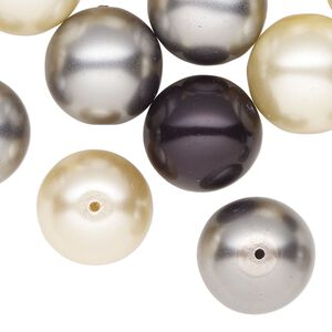 Pearl mix 5ounce pk black grey cream, Preciosa Czech glass pearl 16mm round