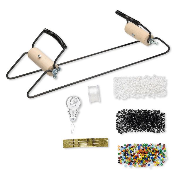 Loom starter set, steel / rubber tree wood / glass, 12 x 2-1/2 inches with 7-inch looming length. Sold per 9-piece set. image number 0