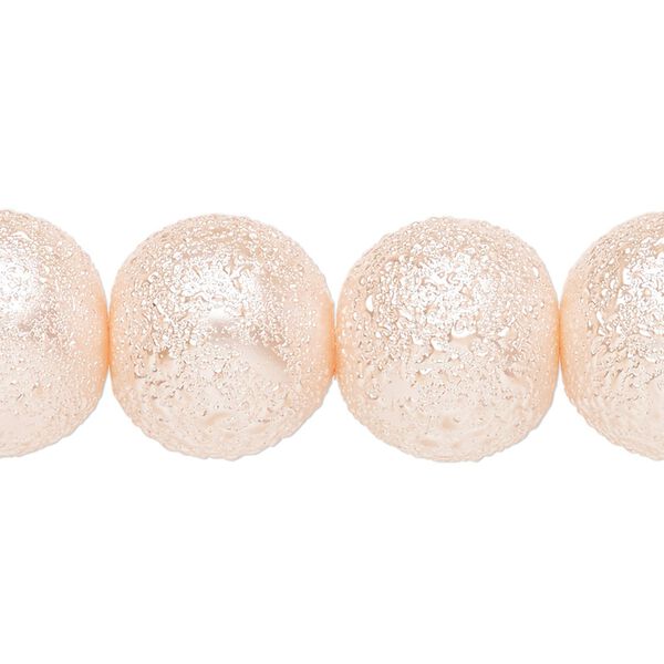 Bead, glass, opaque medium pink, 16mm textured round. Sold per 15-1/2" to 16" strand. image number 0