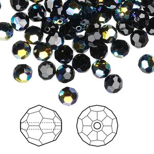 Bead 288pk jet AB, Swarovski® 8mm round 5000