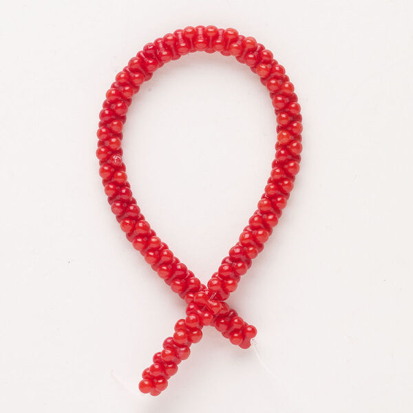 Bead, glass, pkg/6 inches, opaque red, 6mm peanut. image number 0