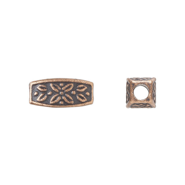 Bead, antique copper-plated "pewter" (zinc-based alloy), 13x6mm squared oval. Sold per pkg of 20. image number 0
