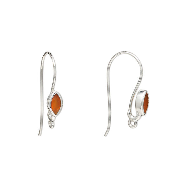 Sterling silver / carnelian 1pkg2, marquise ear wire, fishhook / closed loop 22 gauge 18mm / 6x3.5mm image number 0