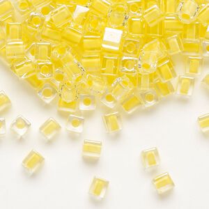 Seed bead, Miyuki, glass, pkg/25g, 3.5-3.7mm square, transparent yellow inside dyed color clear (SB-202).