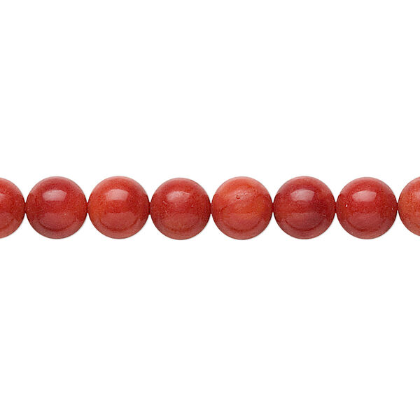 Bead, bamboo coral (dyed), medium to dark red, 6-7mm round, B grade, Mohs hardness 3-1/2 to 4. Sold per 16-inch strand. image number 0