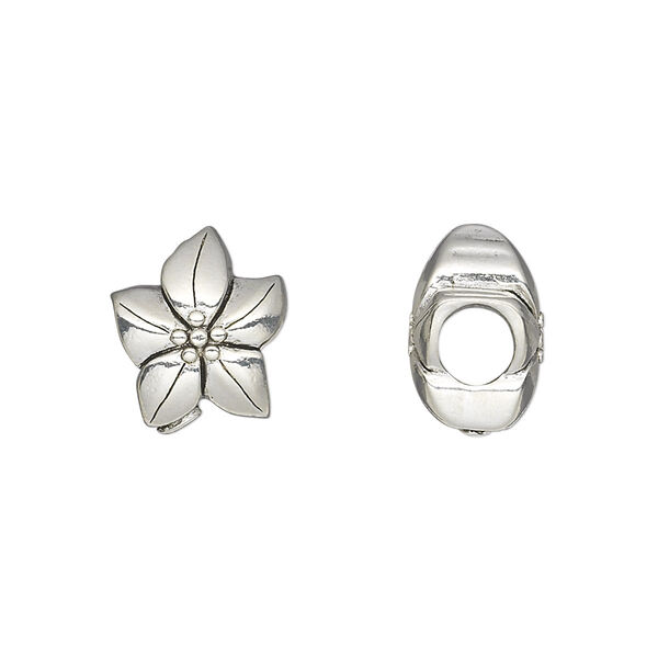Bead, antique silver-plated pewter (tin-based alloy), 13.5x11.5mm double-sided flower. Sold individually. image number 0