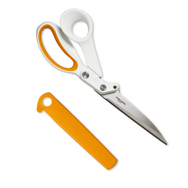 Scissors, FISKARS® Amplify™, plastic and stainless steel, white and orange, 10 inches. Sold individually. image number 0