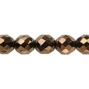 Bead, Czech fire-polished glass, opaque bronze, 10mm faceted round. Sold per 15-1/2" to 16" strand, approximately 40 beads.