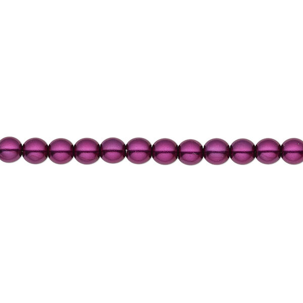 Bead, Czech pearl-coated glass druk, opaque deep magenta, 4mm round. Sold per 15-1/2" to 16" strand. image number 0