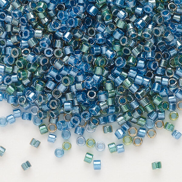 Seed bead, Miyuki Delica®, glass, pkg/7.5g, #11 round, transparent inside dyed color green/blue mix (DB0985). image number 0